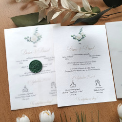 Invitatie cu flori verzi in foaie de calc si sigiliu verde - Img 2