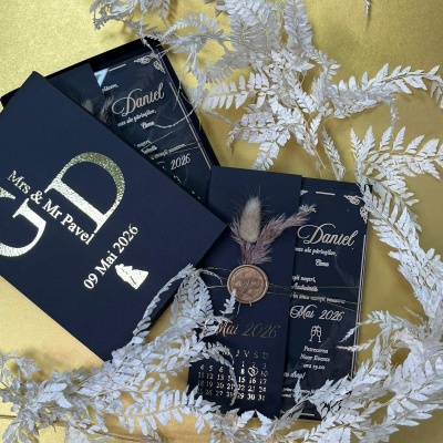 Invitații elegante cu semiplic si cutie personalizata - Img 2