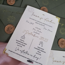 Invitație Nuntă Elegantă Ioana & Andrei – Design Floral Auriu | TheGala - Img 2
