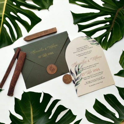 Invitatie tip arcada cu plic verde olive