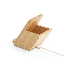 LEAVITT. Suport pentru smartphone și suport pentru pix cu încărcător wireless rapid de 10W din bambus - Natural - Personalizat - Img 4