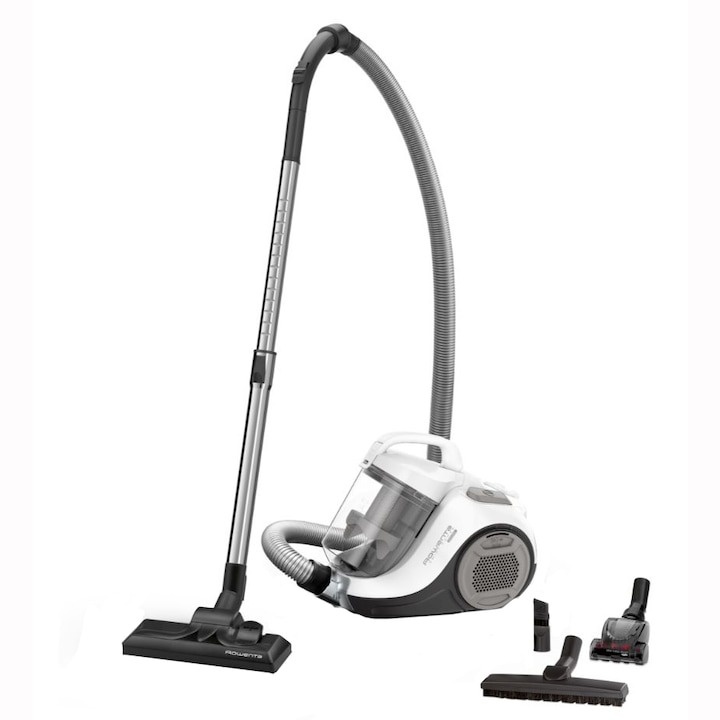 Aspirator fara sac Rowenta Swift Power Cyclonic RO2957EA, 750W, tehnologie ciclonica, 7.6m, motor Effitech, Animal Care, Alb/Negru