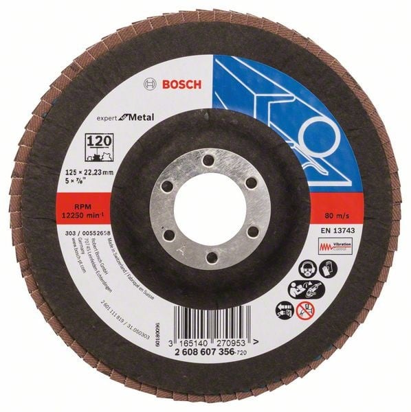 Bosch Disc de slefuire evantai X551, Expert for Metal D=125mm G=120, cu degajare - 1 | YEO