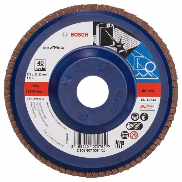 Bosch Disc de slefuire evantai X571, Best for Metal D=125mm G=40, drept - 1 | YEO