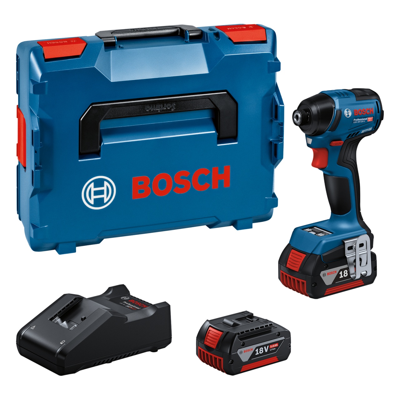 Bosch GDR 18V-220 C masina de insurubat cu impact 18V, 220Nm + 2xacumulatori 5Ah + incarcator GAL 18V-40 + L-Boxx