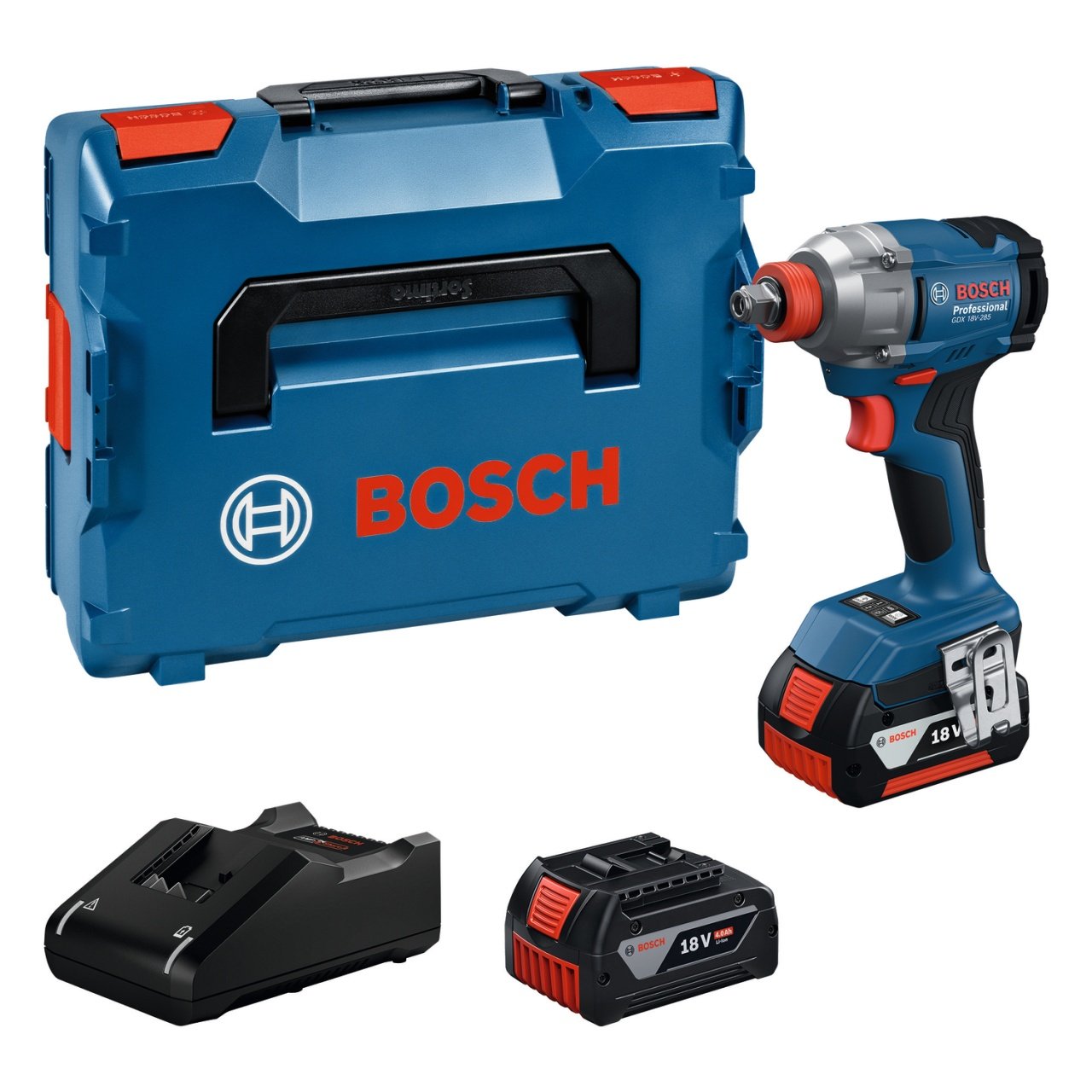 Bosch GDX 18V-285 Masina de gaurit cu percutie 18V, 500Nm + 2 acumulatori 4.0Ah + incarcator GAL 18V-40 + L-BOXX