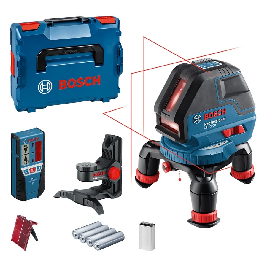 Bosch GLL 3-50+BM1+LR2 nivela laser cu linii, 10m, receptor 50m, precizie 0.3 mm/m + 1 baterie 9V (6LR61) + L-Boxx - 1 | YEO