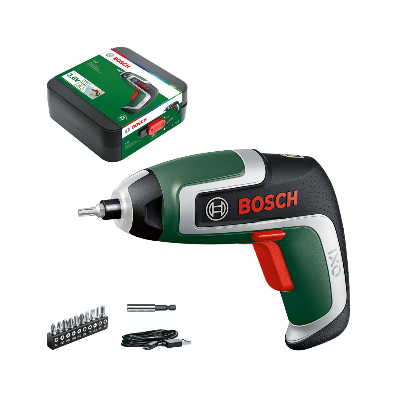 Bosch IXO 7 Surubelnita electrica USB, 3.6V, 2Ah + caseta + 10biti + suport