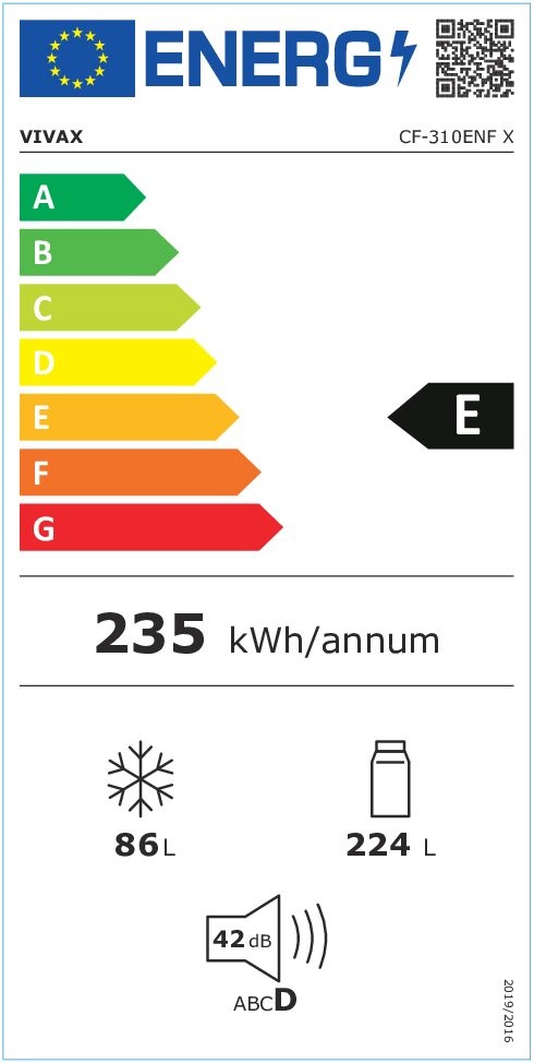 Combina frigorifica VIVAX CF-310ENF X, 310L, Clasa E, Total No Frost si No Frost Multi Air Flow, Termostat reglabil, Iluminare LED, Fast Freeze, Usi reversibile, H 188cm, Inox - 1 | YEO