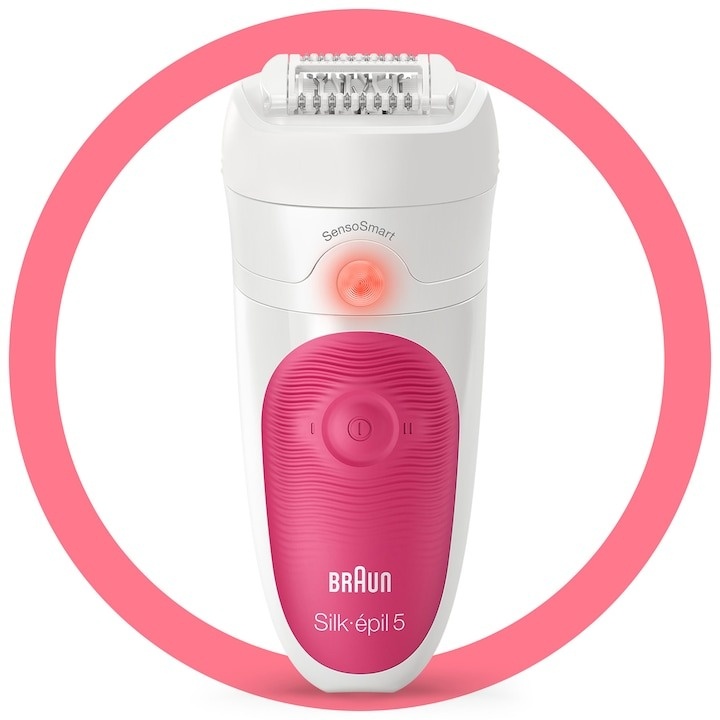 Epilator Braun Silk-épil 5 5-500 SensoSmart™, Wet & Dry, 28 pensete, 2 viteze, Roz/Alb