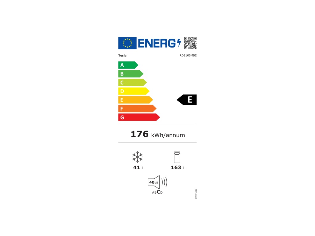 Frigider cu doua usi Tesla RD2100MBE, E, 207L,H143Usi reversibile, iluminare LED, Negru