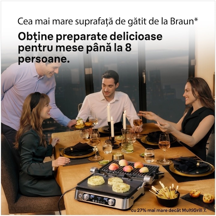 Gratar electric Braun MultiGrill 9 Pro CG9140, 2200 W, 3 moduri de gatire, 2 zone de gatit cu termostate electronice independente, 3 programe automate, 1 set plăci detasabile, deschidere 180°, functie Sear, tava scurgere detasabila, argintiu - 1 | YEO