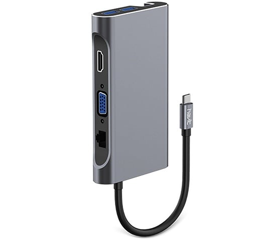 Hub USB-C multiplu 7 in 1 HAVIT HB4001, 3 USB 3.0 /1 HDMI /1 VGA /1 RJ45 /1 PD 100 W, Gri