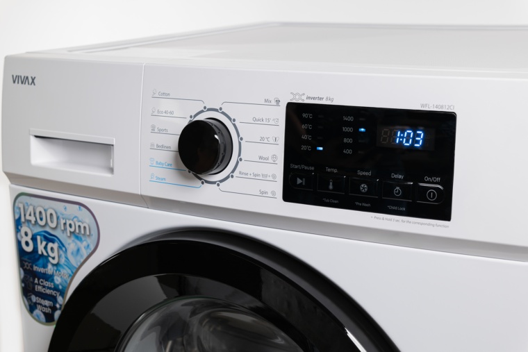 Masina de spalat rufe VIVAX WFL-140812CI, 8kg, 1400 RPM, BLDC Motor Inverter, Clasa A, Steam, Baby Care, Eco, Display digital, Control electronic, Drum Clean Sterilization, Quick Wash, Delay Start, 12 Programe, Alb - 3 | YEO