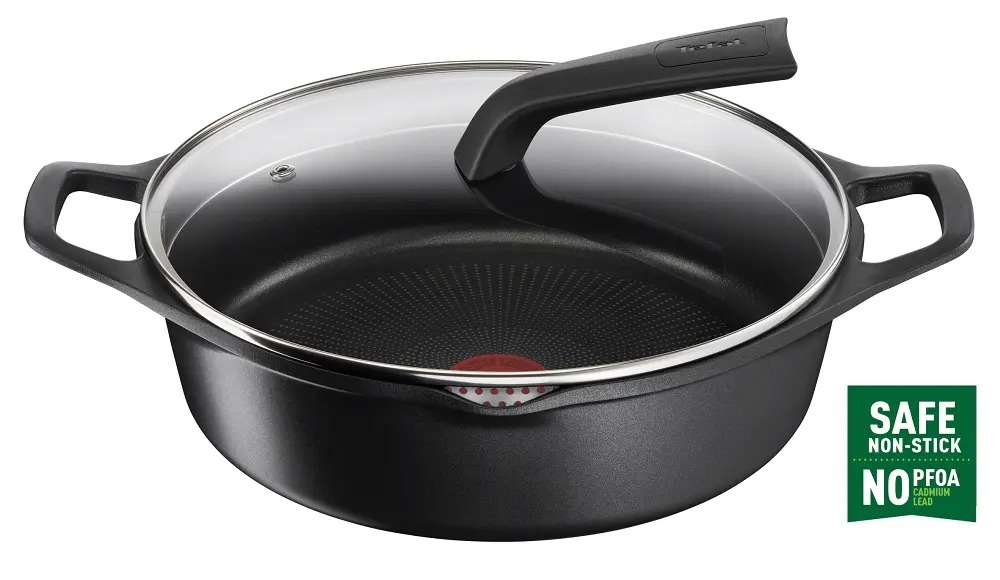 Oala cu capac Tefal Robusto E2497244, aluminiu turnat/sticla, 28 cm, Negru - 2 | YEO