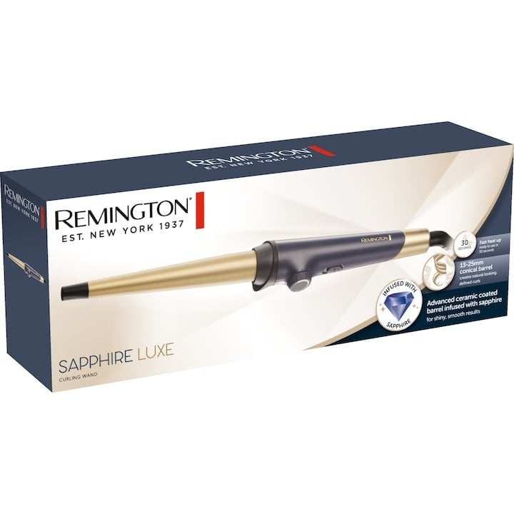 Ondulator de par Remington Luxe CI5805, 13-25 mm, Temperatura maxima 200 grade, Invelis ceramic, Auriu/Albastru inchis