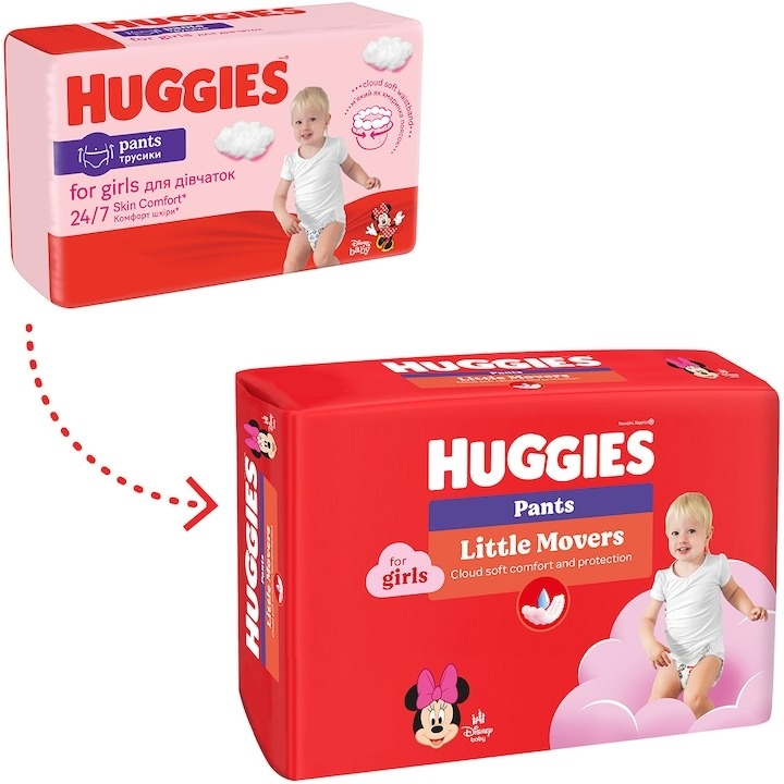 Scutece chilotel Huggies Little Movers 6, Girl, 15-30 kg, 88 buc - 3 | YEO