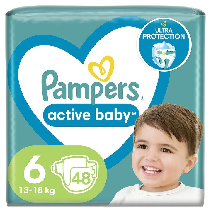 Scutece Pampers Active Baby jumbo Pack, Marimea 6, 13 -18 kg, 48 buc