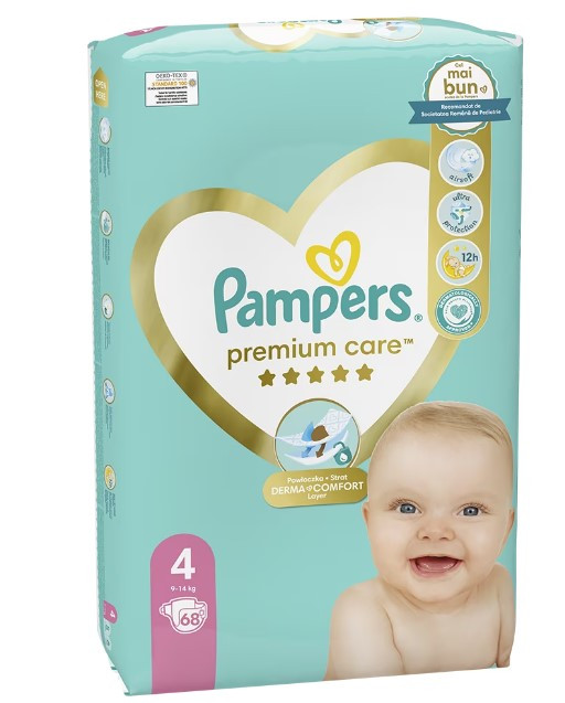 Scutece Pampers Premium Care Jumbo Pack Marimea 4, 9-14 kg, 68 buc - 1 | YEO