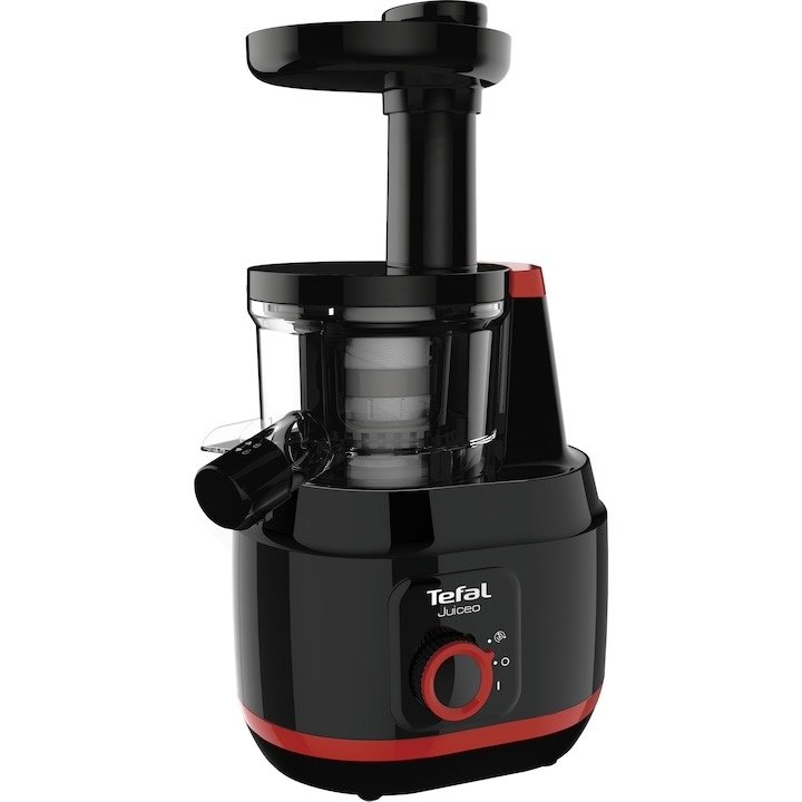 Storcator de fructe si legume Tefal ZC150838 Juiceo, 150 W, 80 Rpm, presare la rece, 1 filtru, Rosu/Negru