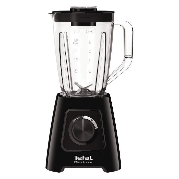 Blender Tefal BlendForce 2 BL420838, 600 W, 2 viteze, Cutit cu 4 lame, Functie de maruntire gheata, Negru