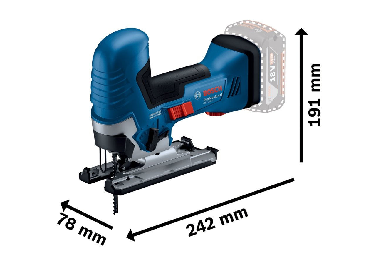 Bosch GST 185-LI Ferastrau vertical 125mm + 2 acumulatori Li-Ion 18V, 4Ah + incarcator rapid si acceorii - 1 | YEO