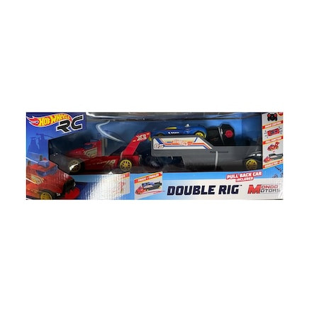 Camion Hot Wheels RC 2 in 1 - Masina de curse albastra si camion cu remorca, 36 cm - 1 | YEO