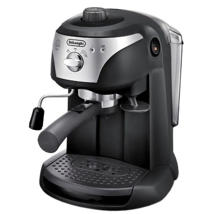 Espressor manual De\'Longhi EC221.B, 15 Bar, 1 l, dispozitiv spumare, sistem cappuccino, oprire automata, negru/ gri