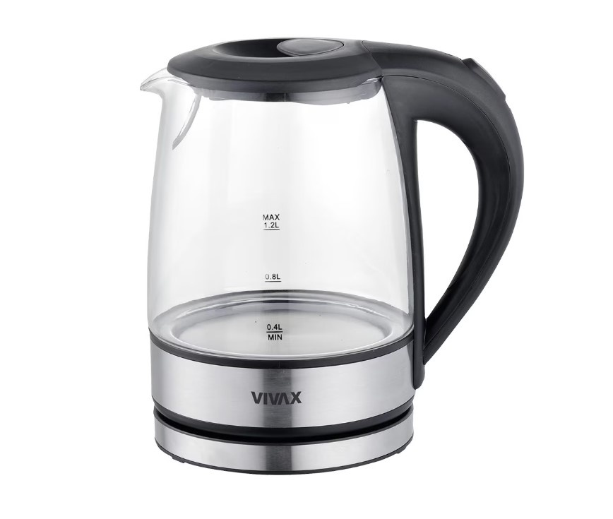 Fierbator electric Vivax WH-120G, 1630 W, 1.2 litri, sticla borosilicata, baza rotativa 360 °, incalzitor din otel inoxidabil, Negru (Resigilat)