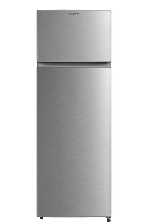 Frigider cu doua usi VIVAX DD-235E S, 235L, Clasa E, Termostat reglabil, Iluminare LED, Usi reversibile, Suprafata painted metal, 4 Rafturi de Sticla securizata, H 160 cm, Argintiu