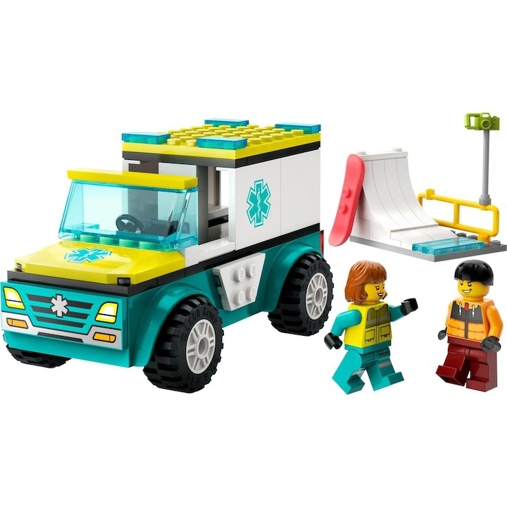 LEGO® City - Ambulanta de urgenta si practicant de snow-boarding 60403, 79 piese - 3 | YEO