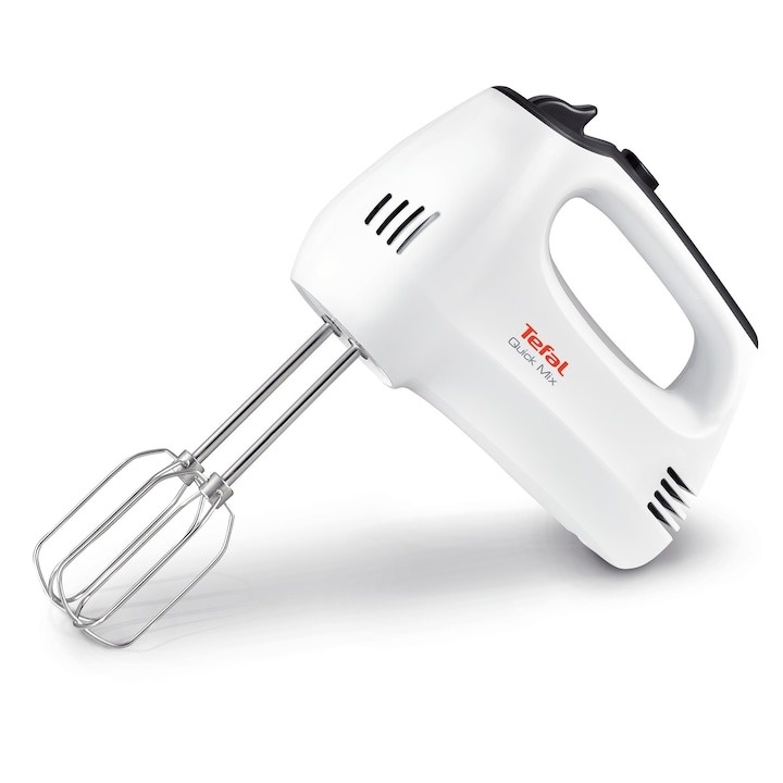 Mixer de mana Tefal Quick Mix HT310138, 300W, 5 viteze, functie Turbo, 2 accesorii pentru aluat, 2 teluri, Alb