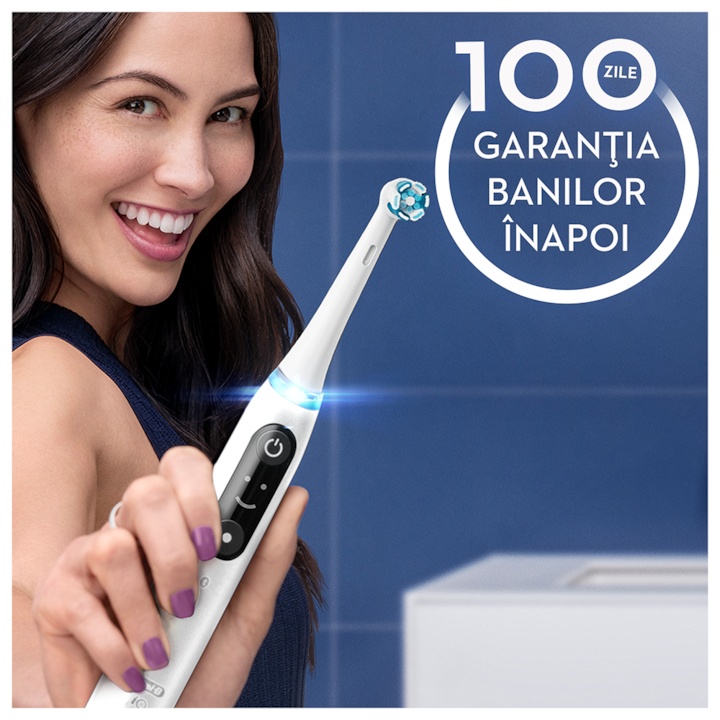 Periuta de dinti electrica Oral-B iO8 cu Tehnologie Magnetica si Micro-Vibratii, Inteligenta artificiala, Display led interactiv, Senzor de presiune Smart, Timer vizibil, 6 moduri, 1 capat, Suport rezerve, Incarcator magnetic, Trusa de calatorie, Alb - 2 | YEO