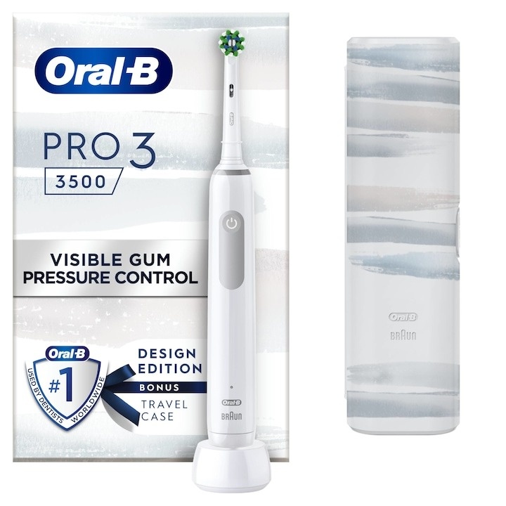 Periuta de dinti electrica Oral-B Pro 3 3500, Curatare 3D, 3 programe, 1 Incarcator, 1 Capat, Trusa de calatorie, Alb - 2 | YEO