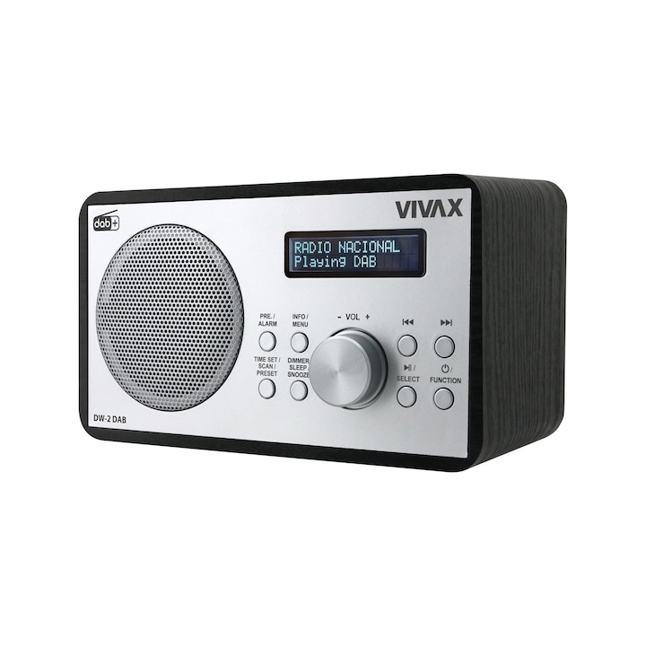 Radio cu ceas Vivax DW-2 DAB, 5W, FM, DAB+, Bluetooth, afisaj LED, 30 posturi presetate, carcasa lemn, negru - 1 | YEO