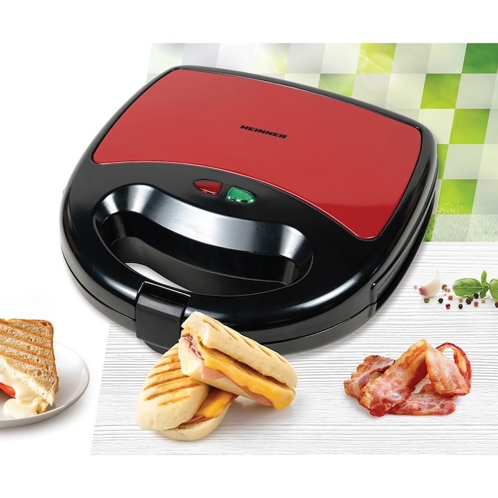 Sandwich maker Heinner Garnet 750 SM-K750BKRX, 750W, plite fixe, invelis antiaderent, capacitate: 2 sandwich-uri, Negru/Rosu - 2 | YEO