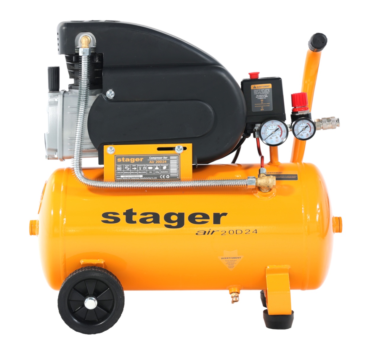 Stager Air 20D24 compresor aer, 24L, 8bar, 200L/min, monofazat, angrenare directa - 1 | YEO