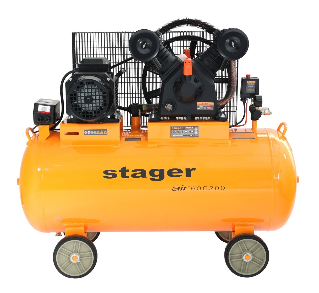 Stager Air 60C200 compresor aer, 200L, 10bar, 600L/min, trifazat, angrenare curea - 1 | YEO