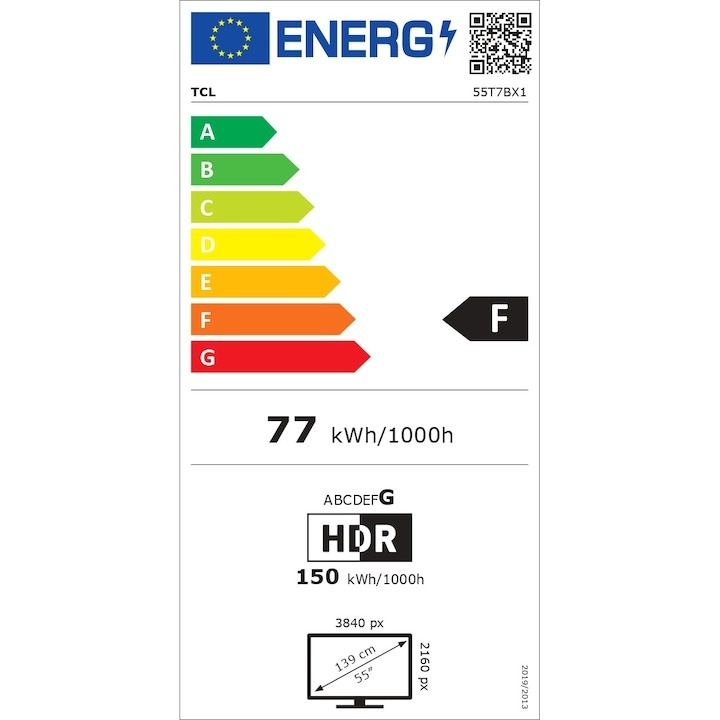 Televizor TCL QLED 55T7B, 139 cm, Smart Google TV, 4K Ultra HD, Clasa F