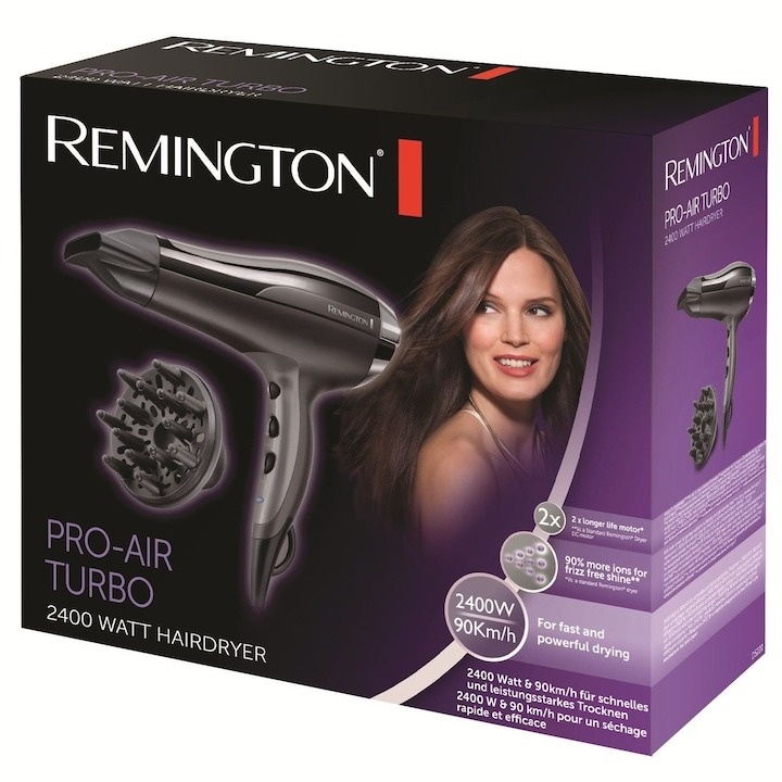 Uscator de par Remington D5220, 2400 W, 2 viteze, Turbo, Difuzor volum, Concentrator, Negru - 1 | YEO