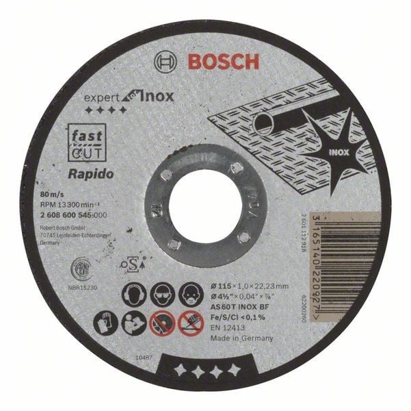 Bosch Disc de taiere drept Expert for Inox - Rapido AS 60 T INOX BF, 115mm, 1.0mm