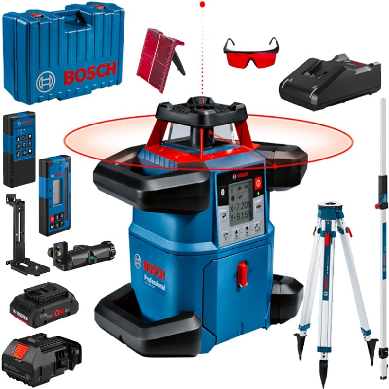 Bosch GRL 600 CHV + BT 170 HD + GR 240 Nivela laser rotativa, 60m, receptor 600m, precizie 0.05mm/m orizontal, 0.1mm/m vertical