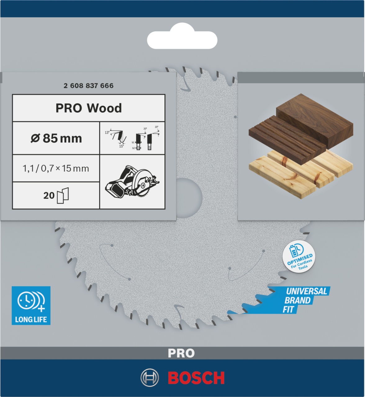 Bosch Panza fierastrau circular cu acumulator Standard for Wood, 85x15x1.1mm, T20 - 2 | YEO