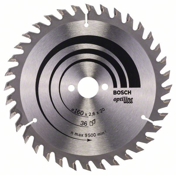 Bosch Panza fierastrau circular Optiline Wood, 160x20x2.6mm, 36T, reductie 16mm