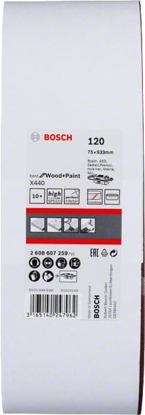 Bosch Set 10 benzi de slefuire X440, 75x533mm, 120