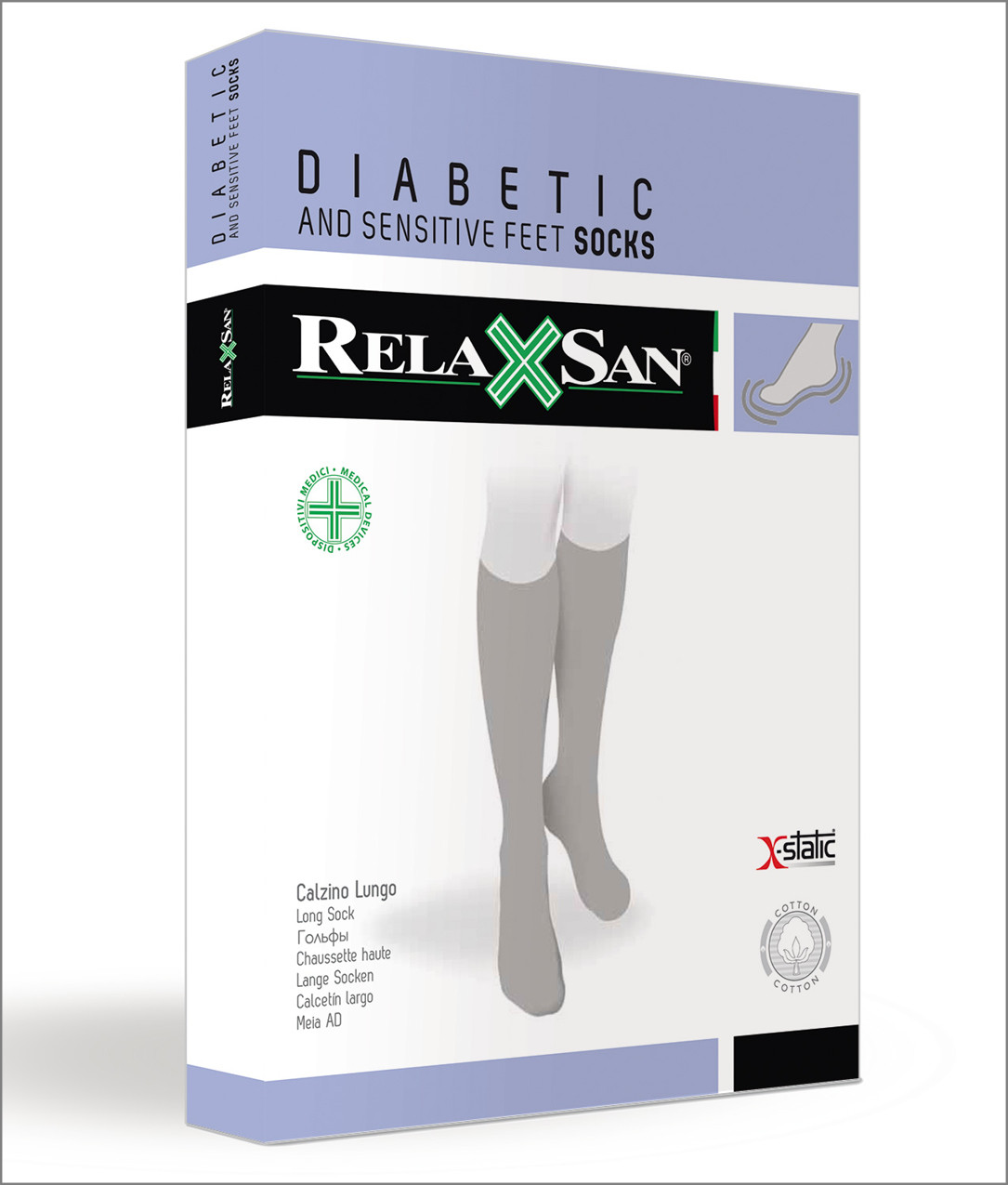 Ciorapi pentru diabetici Relaxsan Calzino Lungo, cu fibre de Argint X-Static, unisex, fara compresie, Negru - 1 | YEO