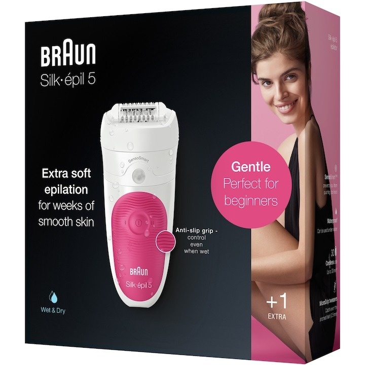 Epilator Braun Silk-épil 5 5-500 SensoSmart™, Wet & Dry, 28 pensete, 2 viteze, Roz/Alb - 2 | YEO