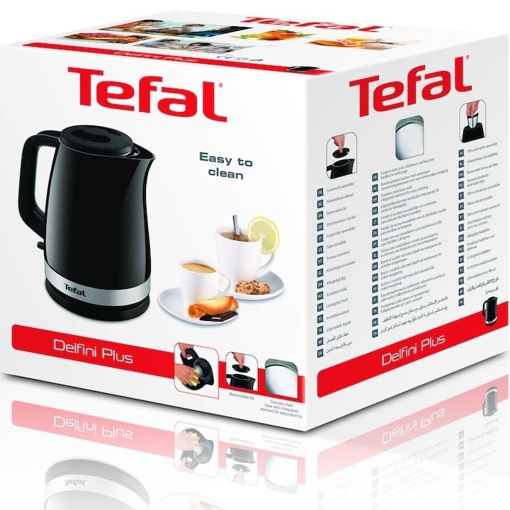 Fierbator Tefal Delfini Plus KO150F, 2400 W, 1.5 l, oprire automata, filtru anti-calcar, baza 360°, negru