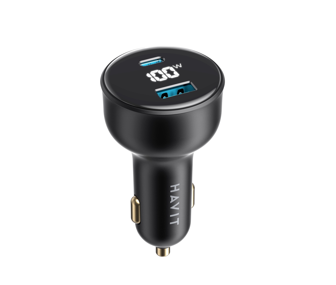 Incarcator auto cu Display Digital HAVIT CC100W, 1 USB-A, 1 USB-C, 100W, Negru