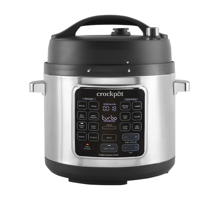 Multicooker cu gatire sub presiune Crock-Pot Turbo Express CS062X, 5.6 l, control digital, gatire Sous Vide, 15 programe, 7 moduri de gatire, argintiu